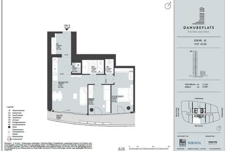 Dreizimmer-Apartment im höchsten Wohngebäude Österreichs im 45. Stock direkt an der Neuen Donau, Wohnung-kauf, 1.500.000,€, 1220 Wien 22., Donaustadt