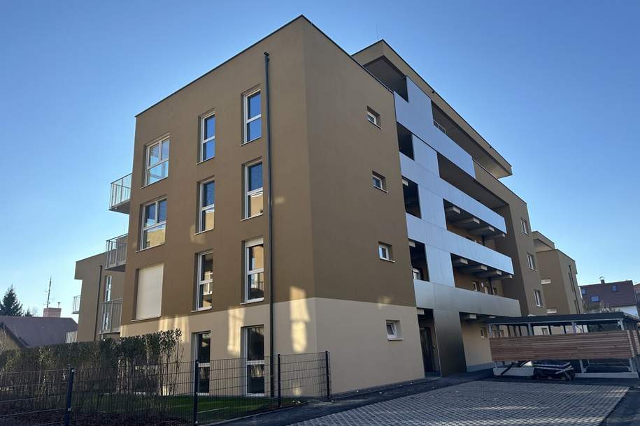 GROSSARTIG! Lichtdurchflutete 2-Zimmer-Neubauwohnung mit Südwestausrichtung, großzügigem Balkon, exklusiver Tischlerküche und Tiefgaragenplatz!, Wohnung-miete, 855,00,€, 8401 Graz-Umgebung