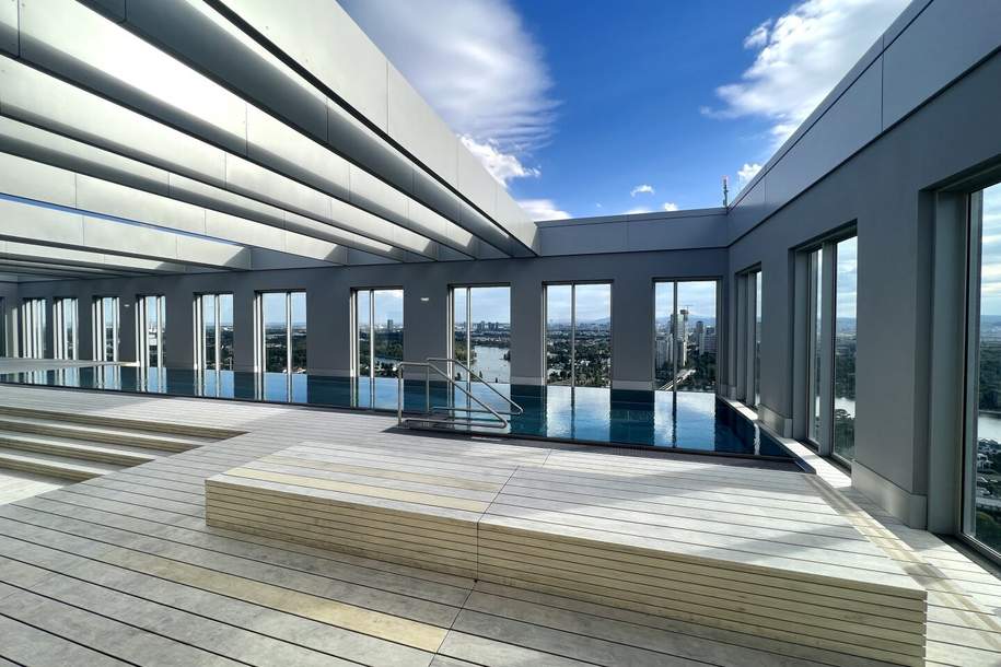 U-Bahn U1 Kagran - Sauna - Loggia - Fitnessraum - Deckenkühlung - Pool am Dach, Wohnung-miete, 1.349,00,€, 1220 Wien 22., Donaustadt