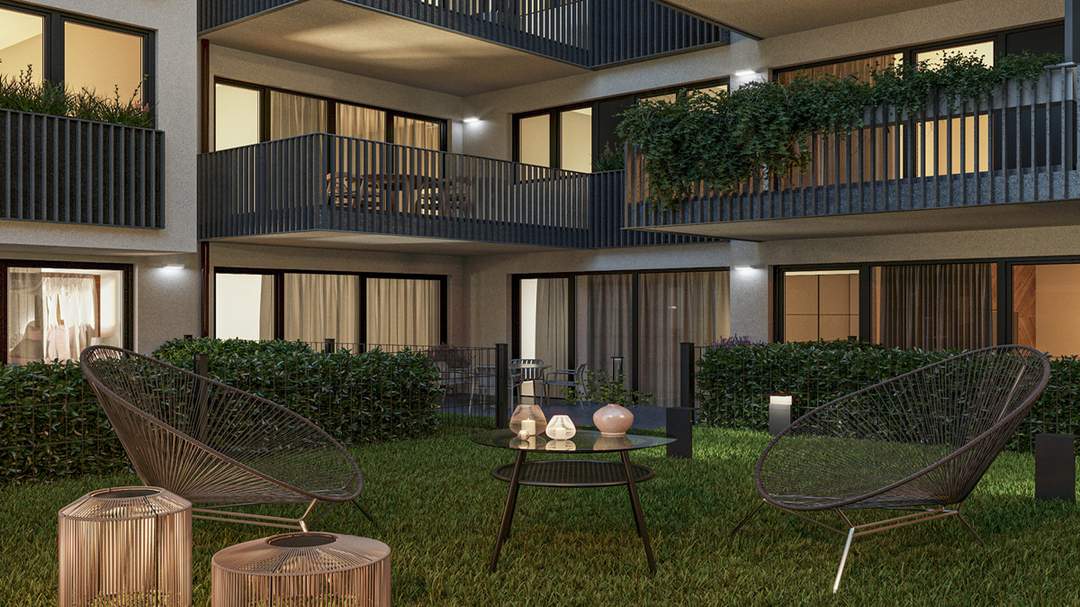 Hofseitiges Zweizimmer-Apartment mit Eigengarten und Terrasse (NEUBAU, ERSTBEZUG)