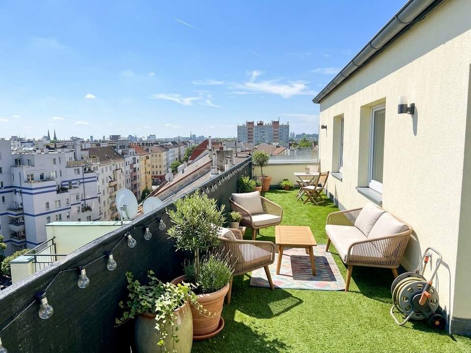 26 m² Panoramaterrasse I Dachgeschosswohnung ohne Schrägen I Klimaanlage I Separate Küche