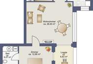 Neuwertige 2-Zimmer-Eigentumswohnung mit Kamin, Loggia und Garage