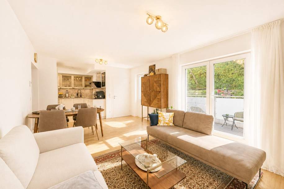 EXKLUSIVES WOHNEN AN DER DONAU IM GRÜNEN: traumhafter Blick I großzügiger Balkon I moderne & hochwertige Einbauküche I Fußbodenheizung & Raffstores, Wohnung-kauf, 499.900,€, 1190 Wien 19., Döbling