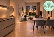 Ruhige Gartenwohnung mit Top-Grundriss sowie Annehmlichkeiten im Haus (Gäste-Lounge, Eventküche, Fahrradwerkstatt usw.)