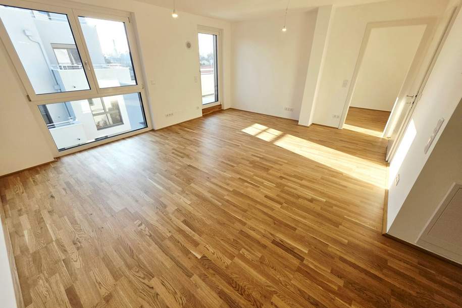 Klein in der Fläche - Groß im Lebensgefühl! Ideale Kleinwohnung mit sonniger Terrasse! TOP-Neubauprojekt im Grünen + Klimaaktiv Bronze + Wärmepumpe und Solaranlage + Garage + Beste Vermietbarkeit!, Wohnung-kauf, 275.459,€, 1220 Wien 22., Donaustadt