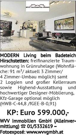 MODERN Living beim Badeteich Hirschstetten: freifinanzierte Traumwohnung in Grünruhelage (Wohnfläche