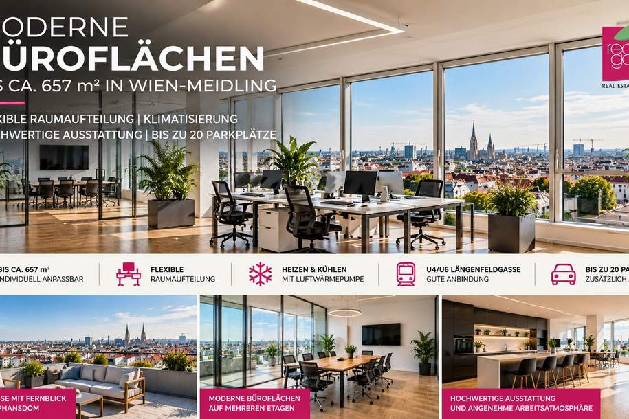 MODERNE BÜROFLÄCHEN BIS CA. 657 m² IN WIEN-MEIDLING | FLEXIBLE RAUMAUFTEILUNG | DACHTERRASSEN MIT STEPHANSDOMBLICK | KLIMATISIERUNG | PARKPLÄTZE, Gewerbeobjekt-miete, 1120 Wien 12., Meidling