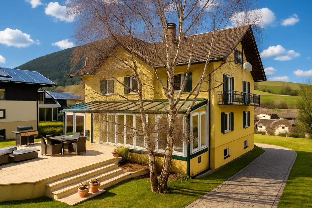 Einfamilienhaus und Gästehaus auf großem Grundstück, Pool und Schneebergblick!