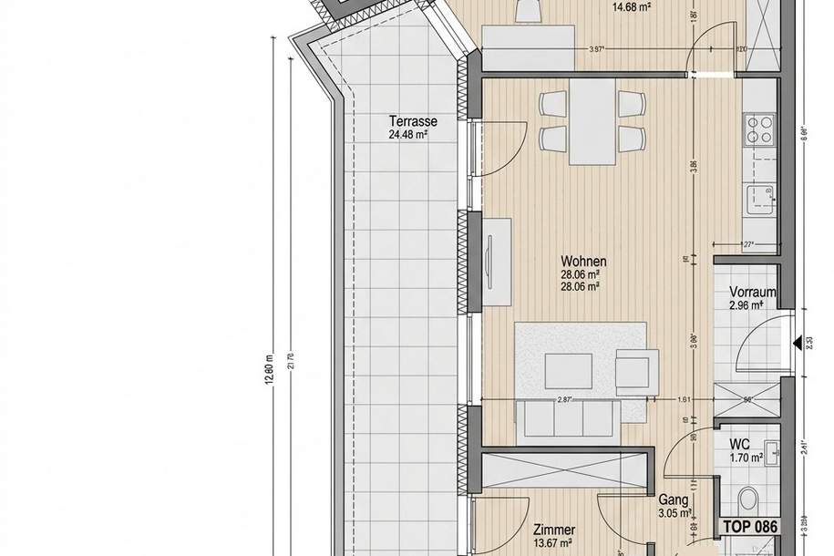 Penthouse-Feeling I Große Terrasse im obersten Stock I 3-Zimmer-Wohnung, Wohnung-miete, 1.020,59,€, 8020 Graz(Stadt)