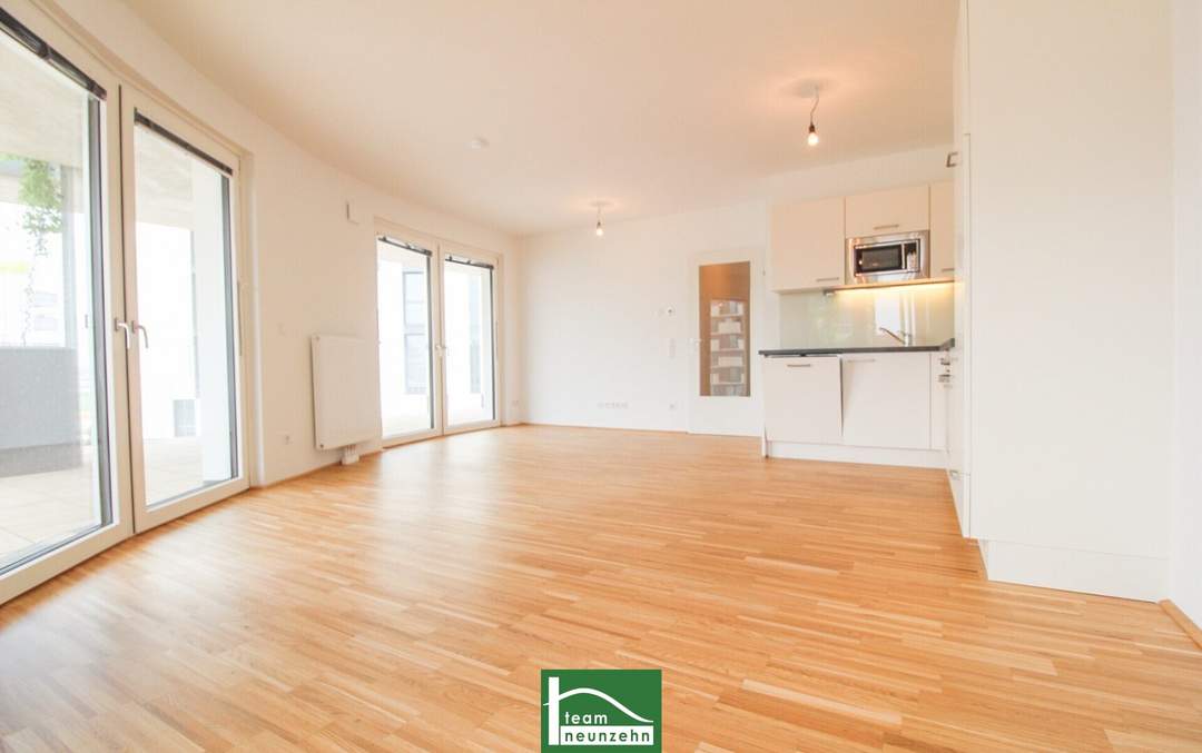 Modernes Wohnen in der Seestadt mit 45m² Balkon und sonniger Wohnküche! Direkt am See und Seepark!