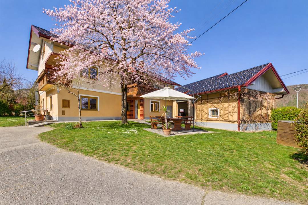 Landwirtschaft Kärnten kaufen – 11 ha GUTSHOF in Ferlach, Bauernhaus, Stallungen mit Wald + Wiesen