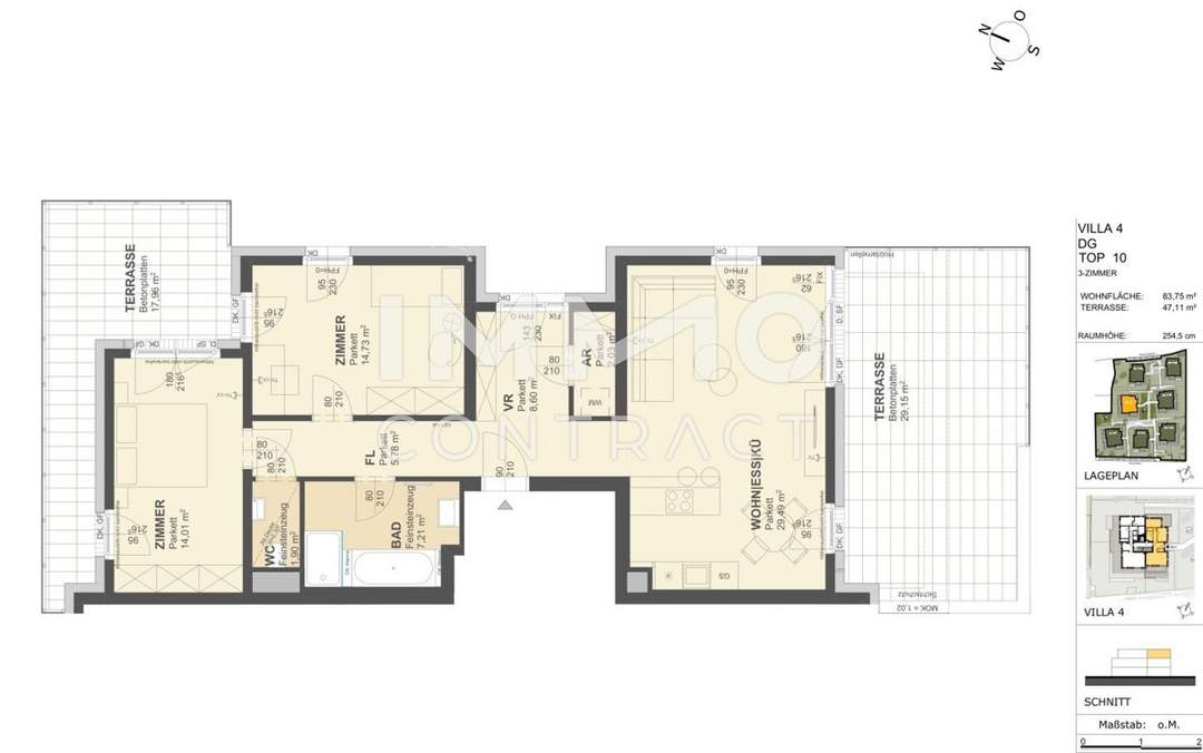 KREMSER WOHNDOMIZIL 3Zi- 84qm Dachgeschosswohnung, 2Terrassen, Lift, Tiefgarage, in beliebter Grünruhelage