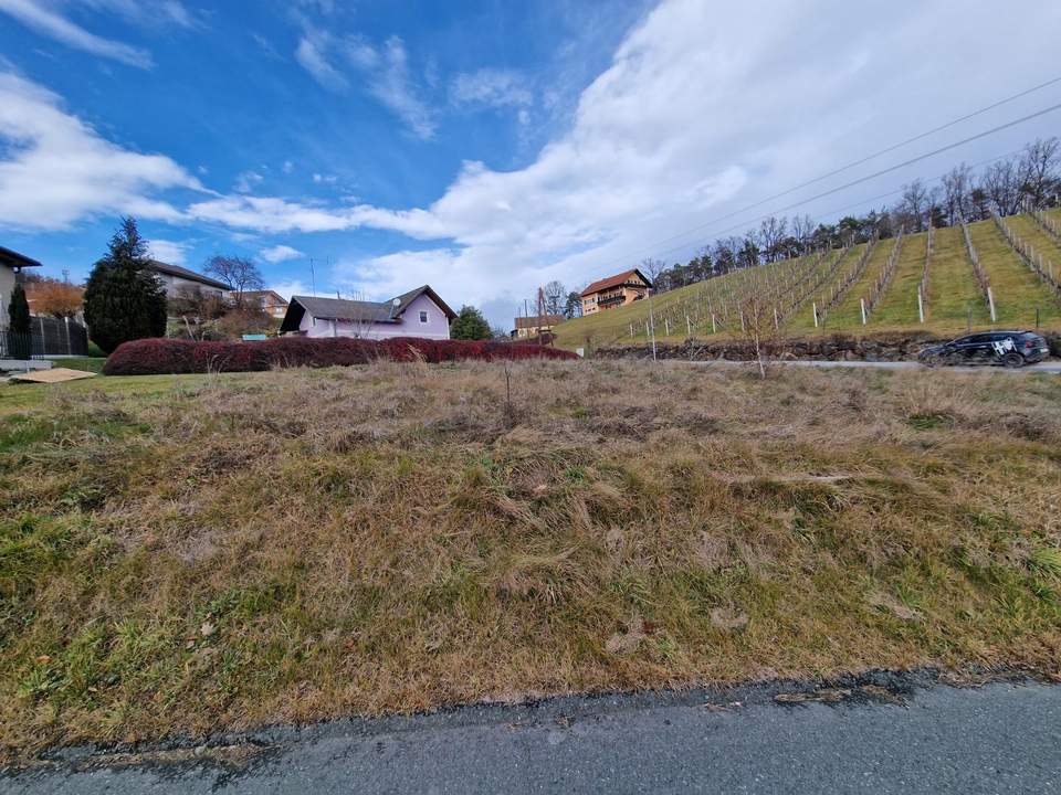 Schönes Baugrundstück mit Sicht auf Weinberge.