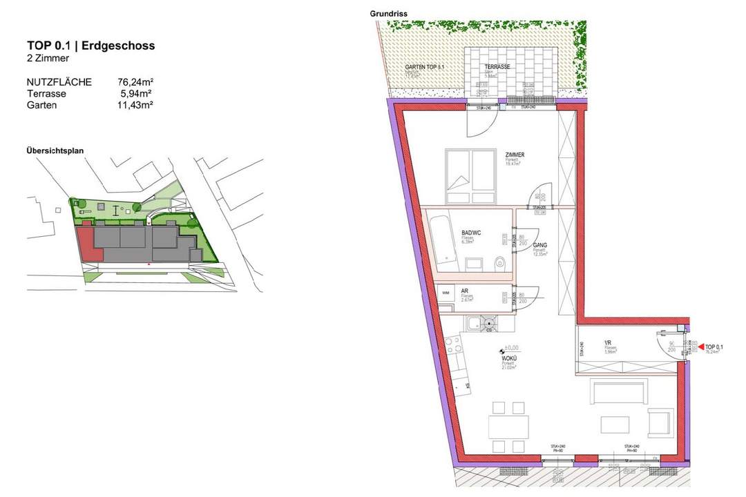 Gepflegte Gartenwohnung mit zwei Zimmern und Außenfläche
