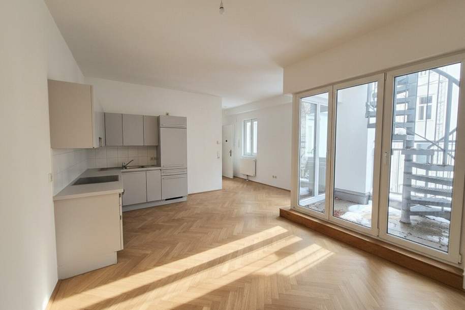 Stilvolle 2-Zimmer + Wohnküche DG Wohnung mit großer Dachterrasse in 1070 Wien (Burggasse), Wohnung-miete, 1.239,82,€, 1070 Wien 7., Neubau