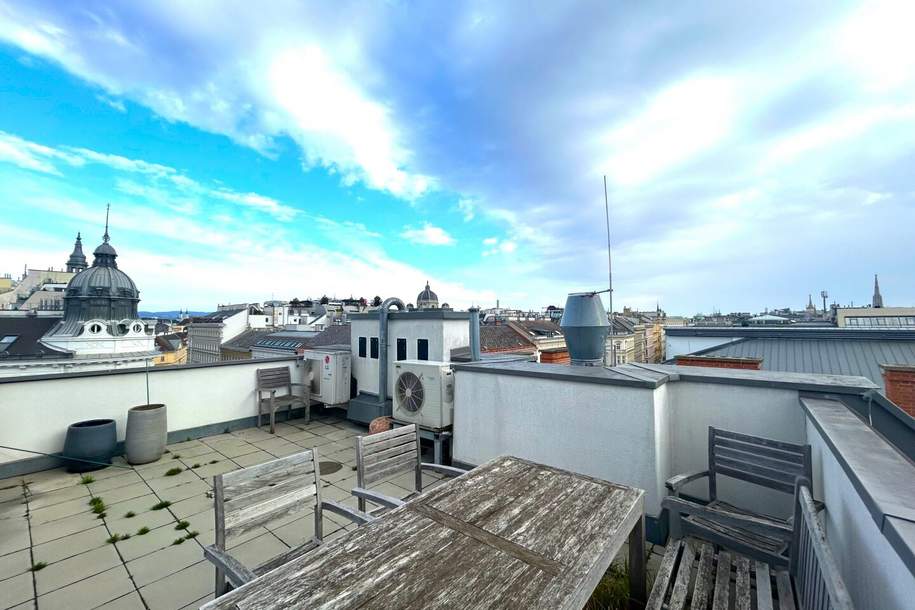 Beim Getreidemarkt / Burg Ring I Dachterrasse mit Traumblick I Lift I 2 Badezimmer I Klimaanlage I U2 Museumsquartier, Wohnung-miete, 3.932,22,€, 1060 Wien 6., Mariahilf