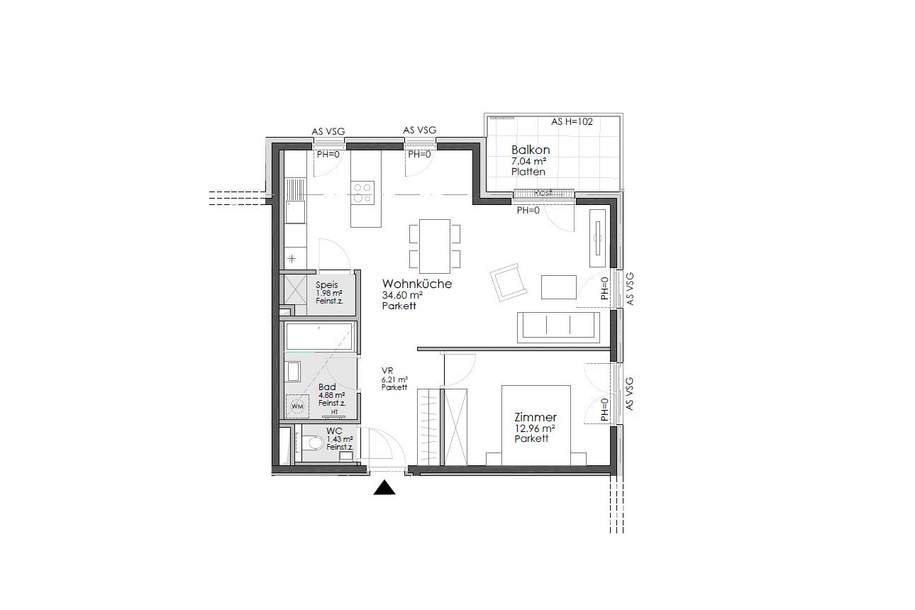 Erstbezug ab April! Erstklassige 2-Zimmer-Balkonwohnung mit Weinkeller in Döbling zu vermieten!, Wohnung-miete, 1.490,00,€, 1190 Wien 19., Döbling