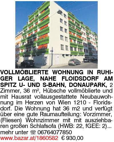 VOLLMÖBLIERTE WOHNUNG IN RUHIGER