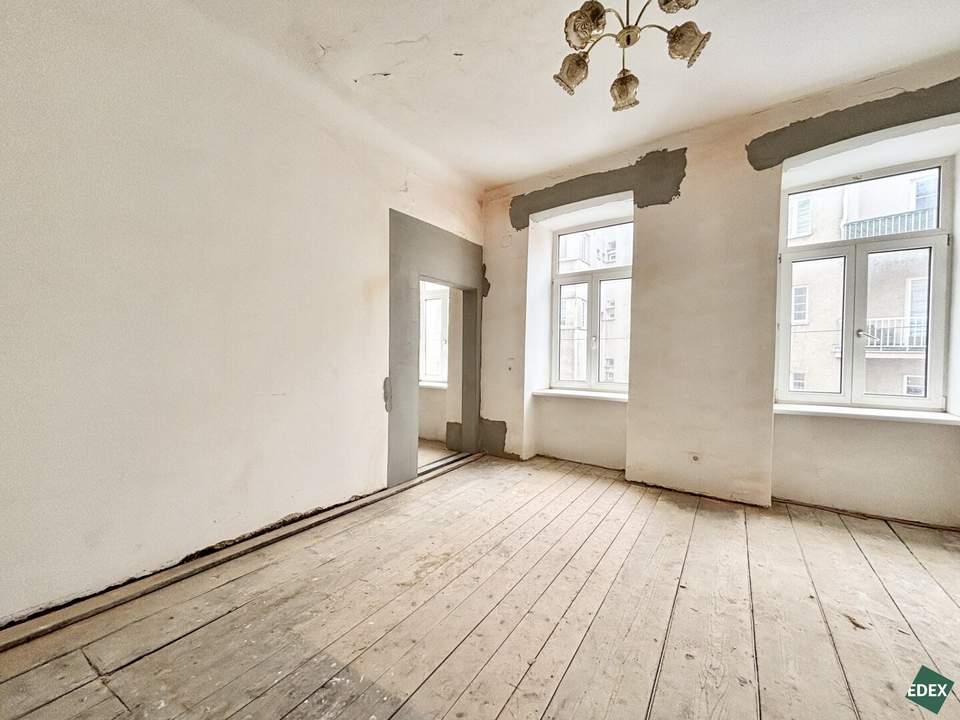Sanierungsbedürftige 1,5-Zimmer-Altbauwohnung in guter Lage in Meidling