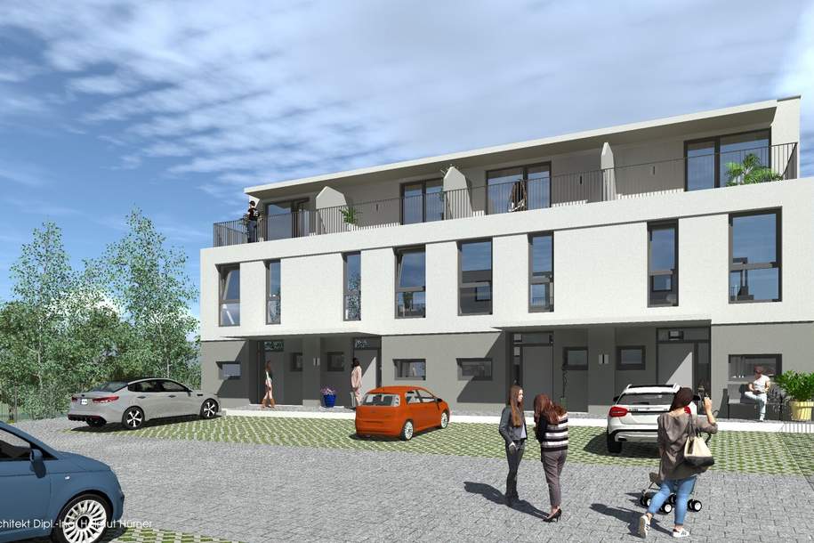 PROVISIONSFREIE BAUTRÄGERLIEGENSCHAFT - TRAUMGRUNDSTÜCK INKL. PROJEKTPLANUNG MIT BAUGENEHMIGUNG FÜR 8 REIHENHÄUSER MIT TERRASSEN UND EIGENGÄRTEN - SHAREDEAL MÖGLICH, Grund und Boden-kauf, 799.000,€, 2111 Korneuburg
