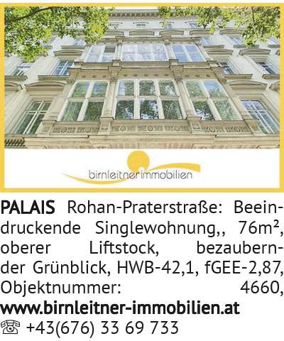 PALAIS Rohan-Praterstraße: Beeindruckende Singlewohnung,, 76m², oberer Liftstock, bezaubernder