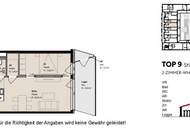 TOPLAGE und ERSTBEZUG: Hofseitige, moderne 2-Zimmerwohnung mit großer Loggia! Besichtigung ab Februar 2025 möglich!