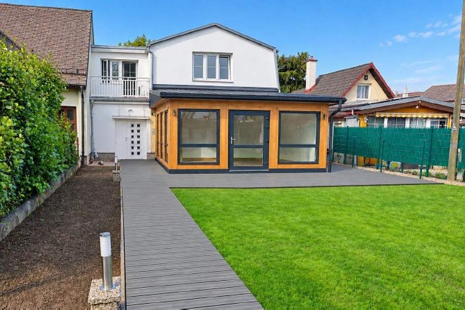 Modernisiertes Einfamilienhaus mit Holz-Wintergarten und großem Garten in Grünruhelage, Haus-miete, 2.995,00,€, 1220 Wien 22., Donaustadt