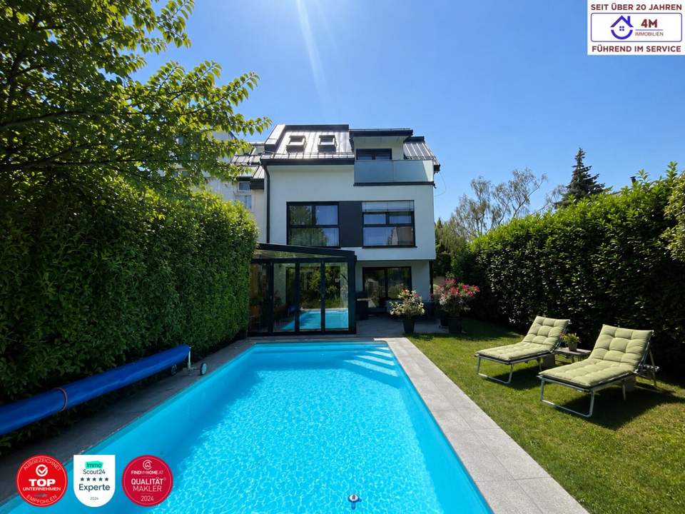 Moderne Designvilla mit Pool, Wintergarten, Kamin - Massivbau in Toplage mit perfekter Anbindung an die U6 (550 m) und Badner Bahn (350 m)