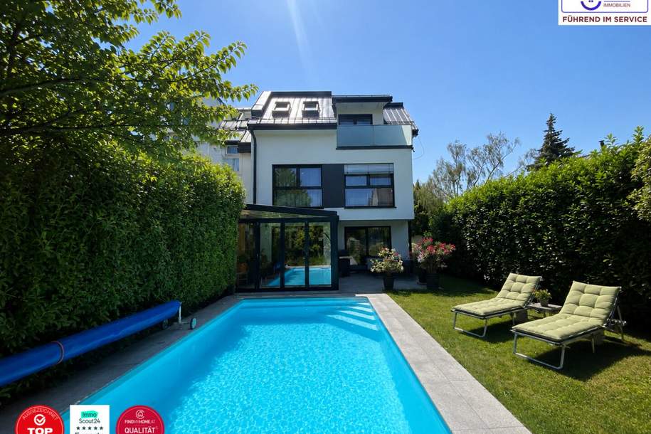Moderne Designvilla mit Pool, Wintergarten, Kamin - Massivbau in Toplage mit perfekter Anbindung an die U6 (550 m) und Badner Bahn (350 m), Haus-kauf, 1.898.000,€, 1120 Wien 12., Meidling