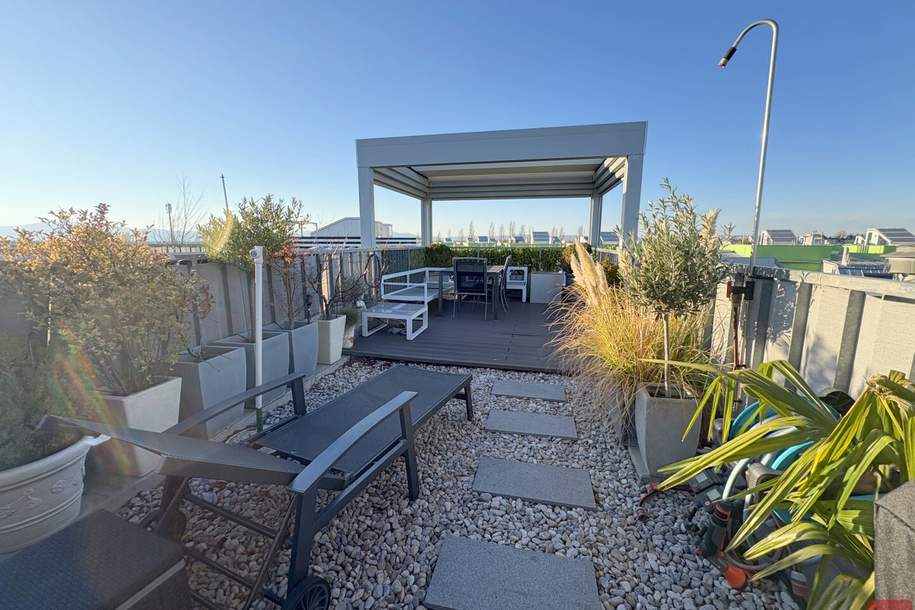 Familientraum mit 4 Zimmern, Dachterrasse mit Outdoorküche, exklusiver Badeseezugang, 2 Garagenplätze, Wohnung-kauf, 610.000,€, 2333 Bruck an der Leitha