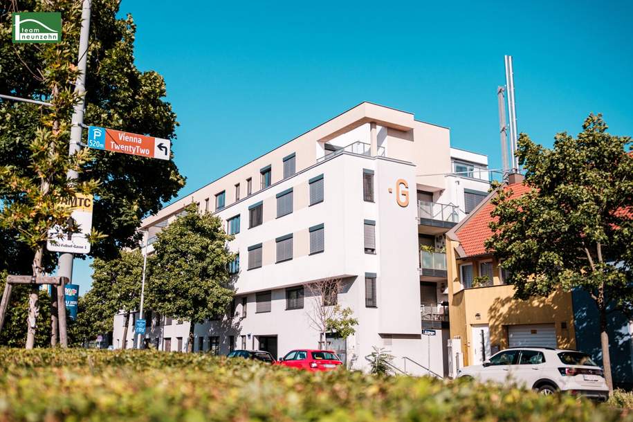 Machen Sie Ihrer Familie eine Freude: Weitblick in Hof-Ruhelage - Terrasse direkt beim Donauzentrum und U1 - Küche, Klima, Garage, Wohnung-kauf, 649.900,€, 1220 Wien 22., Donaustadt