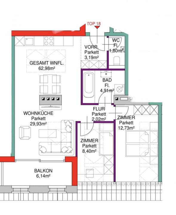 Moderne 3-Zimmer-Dachgeschosswohnung mit Balkon