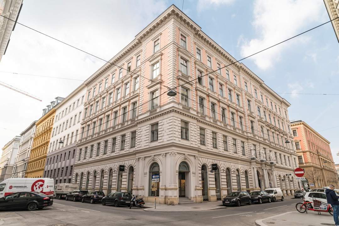 GONZAGAGASSE, BÖRSE-NÄHE, klimatisierte 139 m2 Altbau, 3 Zimmer, Komplettküche, 2 Bäder, Parketten, 4. Liftstock, U2/U4-Nähe