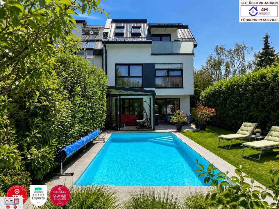 Moderne Designvilla mit Pool, Wintergarten, Kamin - Massivbau in Toplage mit perfekter Anbindung an die U6 (550 m) und Badner Bahn (350 m)