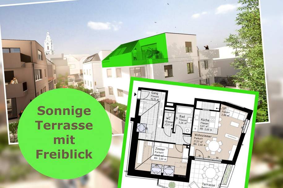 PROVISIONSFREI inkl. 2 TG Plätze - Wohnen in Verbundenheit - Perfektion im Dachgeschoss - extravaganter Grundriss trifft Südwest-Ausrichtung - C Top 11, Wohnung-kauf, 356.504,€, 2540 Baden