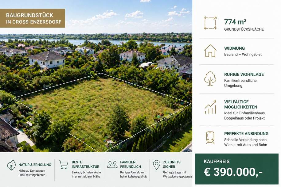 Attraktives Baugrundstück mit 774 m² in ruhiger Wohnlage, Grund und Boden-kauf, 390.000,€, 2301 Gänserndorf