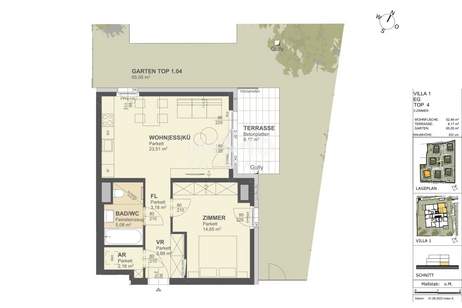 KREMSER WOHNDOMIZIL2Zi - 52qm Gartenwohnung mit 65qm Garten, Tiefgarage, in beliebter Grünruhelage, Wohnung-kauf, 265.000,€, 3500 Krems an der Donau(Stadt)