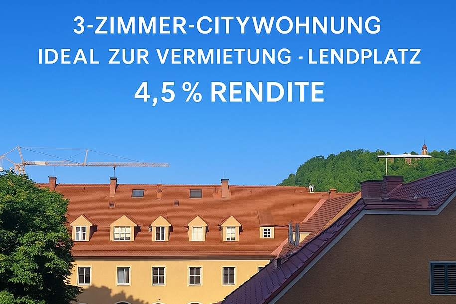 Top-Rendite im Herzen der City – 3 Zimmer mit Schloßbergblick &amp; ca. 4,5 % Ertrag! (Provisionsfrei), Wohnung-kauf, 199.900,€, 8020 Graz(Stadt)