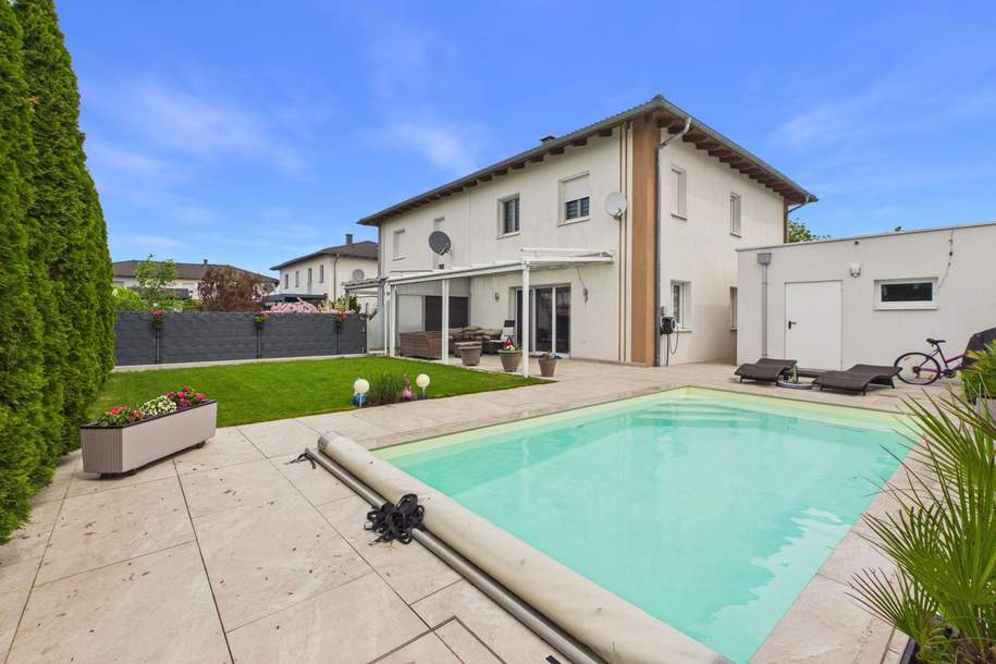 Doppelhaushälfte mit beheizbaren Pool jetzt noch von Gebührenbefreiung bis 30.06. profitieren und Geld sparen!, Haus-kauf, 499.000,€, 4614 Wels-Land