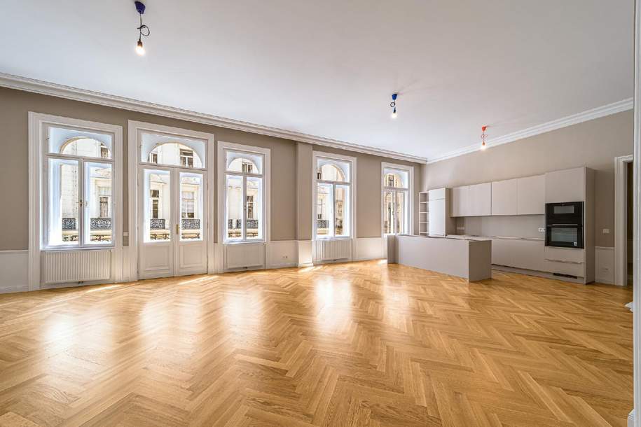 Prachtvoller, neu sanierter 202m² Stilaltbau mit 3 Balkonen, Wohnung-miete, 5.999,00,€, 1010 Wien 1., Innere Stadt