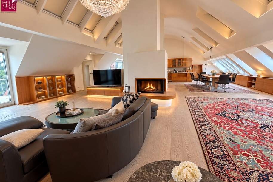 EXKLUSIVE LUXUS-MAISONETTE IN HIETZING | CA. 370 M² | DESIGNERMÖBLIERUNG | 2 KAMINE | PRIVATLIFT | 60 M² TERRASSEN | 2 GARAGENPLÄTZE, Wohnung-miete, 9.100,00,€, 1130 Wien 13., Hietzing