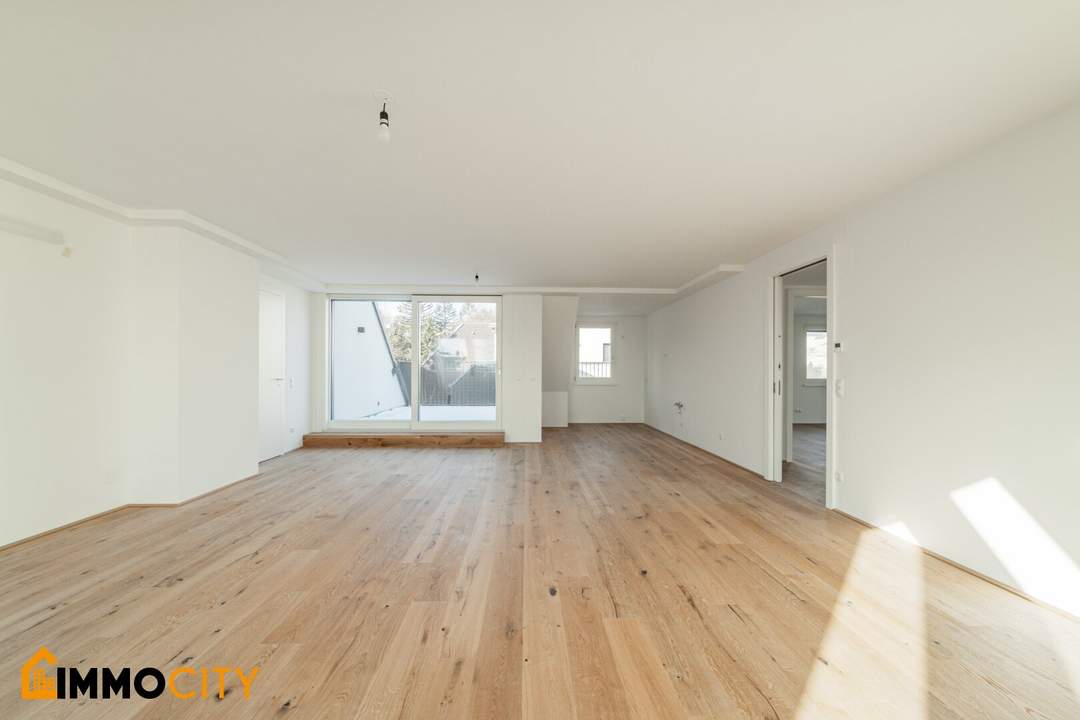 Traumhafte Dachgeschosswohnung mit perfekter Raumaufteilung – 4-Zimmer-Wohnung mit 17 m² Terrasse, Erstbezug, luxuriöser Neubau mit erstklassiger Ausstattung &amp; Garage