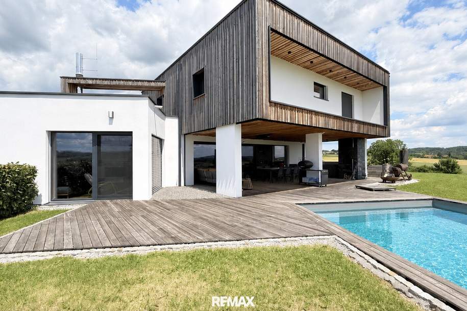 Architektenhaus in sonniger Ruhelage mit Spiral-Weinkeller, Infinity Pool, Burgblick und ca. 1 ha Eigengrund, Haus-kauf, 959.000,€, 7542 Güssing
