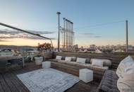 PENTHOUSE ohne SCHRÄGEN mit Vollverglasung und Wellnessterrasse inkl. Sauna und Blick über Wien - außergewöhnliche RARITÄT mit 2x Tiefgaragenplätzen im Haus / Kaufpreis inkl. LUXUS-Möblierung