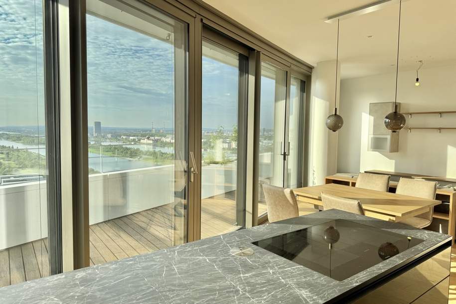 DANUBEFLATS - 45m2 Balkon, 25. Stock inkl. Möblierung, Pool und Wellness Bereich - U1 vor der Türe! LUXUS LEBEN AM WASSER, Wohnung-miete, 3.500,00,€, 1220 Wien 22., Donaustadt