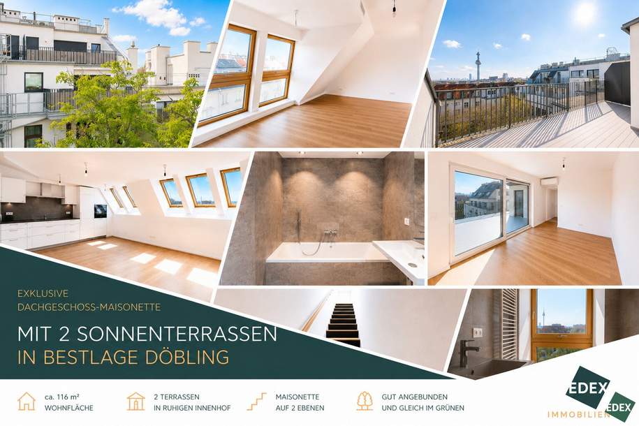 Exklusive Dachgeschoss-Maisonette mit zwei Terrassen in ruhiger Innenhoflage, Wohnung-kauf, 1.099.000,€, 1190 Wien 19., Döbling