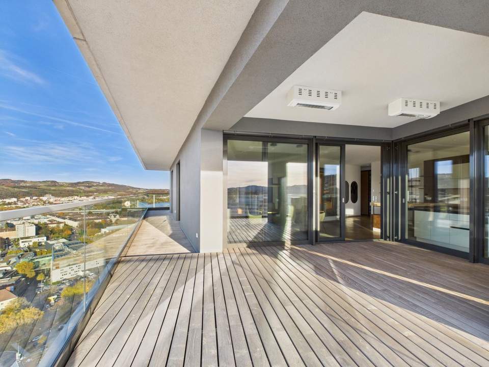 LINZ/URFAHR (BRUCKNER TOWER): EINE PERFEKTE WOHNKOMPOSITION-EIGENTUMSWOHNUNG 129,09 m² Wohnfläche + 64,15 m² Balkon + Tiefgaragenstellplätze