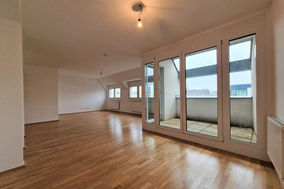 4 Zimmer - DG - Wohnung mit 2 Bädern und 8m² Terrasse! Weitblick! Hochwertige Ausstattung!, Wohnung-miete, 2.695,00,€, 1060 Wien 6., Mariahilf