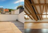 Außergewöhnliche 4-Zimmer-Dachgeschosswohnung im topsanierten Altbau – Galerie, sichtbare Holzbalken & Terrasse beim Karmelitermarkt