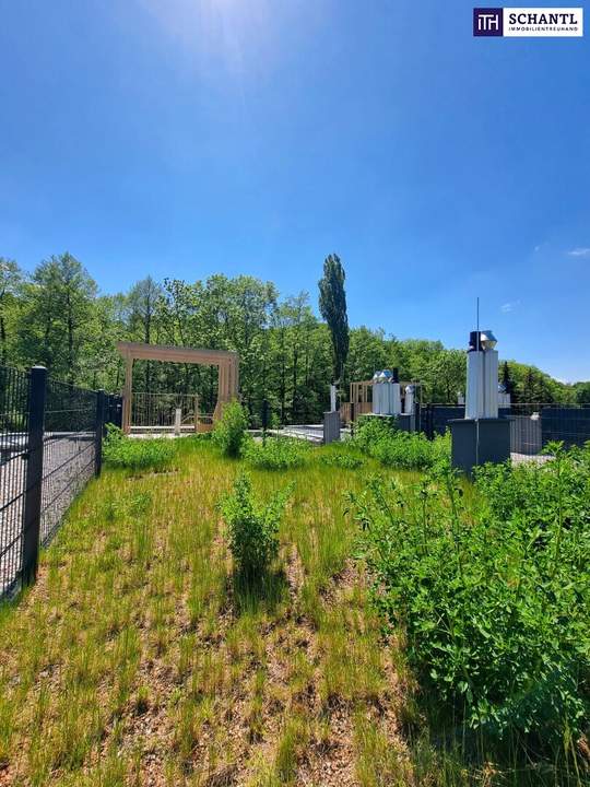 Ein Platz, der mehr kann als wohnen. Geniale Neubauwohnung mit WOW-Effekt! Riesiger Balkon und Terrasse + Privater Dachgarten + Grün wohin das Auge reicht + Luftwärmepumpe!